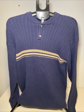 High Sierra Navy Ribbed Crewneck Sweater with Cream Stripes